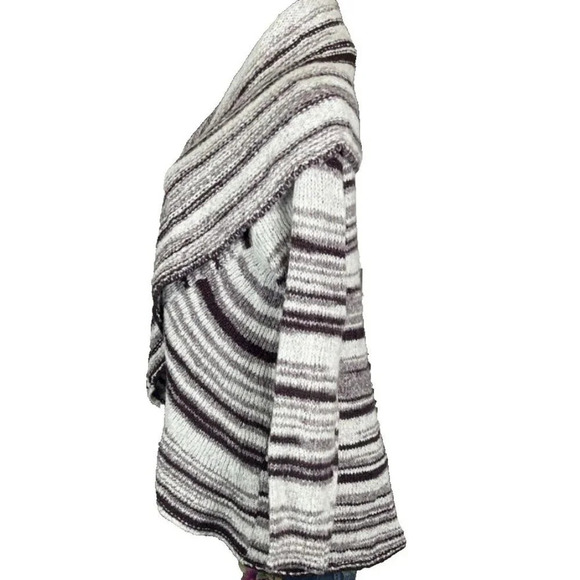 Style& Co. L Cream-Rhone Striped Open Front Shawl Collar Long Sleeve Sweater - Picture 4 of 6